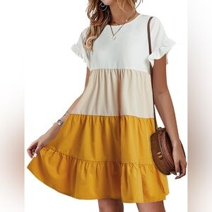 NWOT- Stylish Mini‎ Dress in White, Cream, and Yellow XSmall/Small
